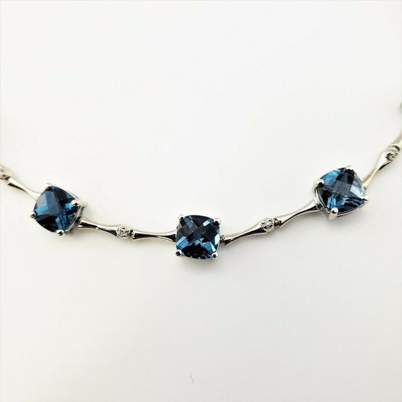 14 K White Gold Blue Tourmaline Diamond Bracelet - Picture 2 of 8